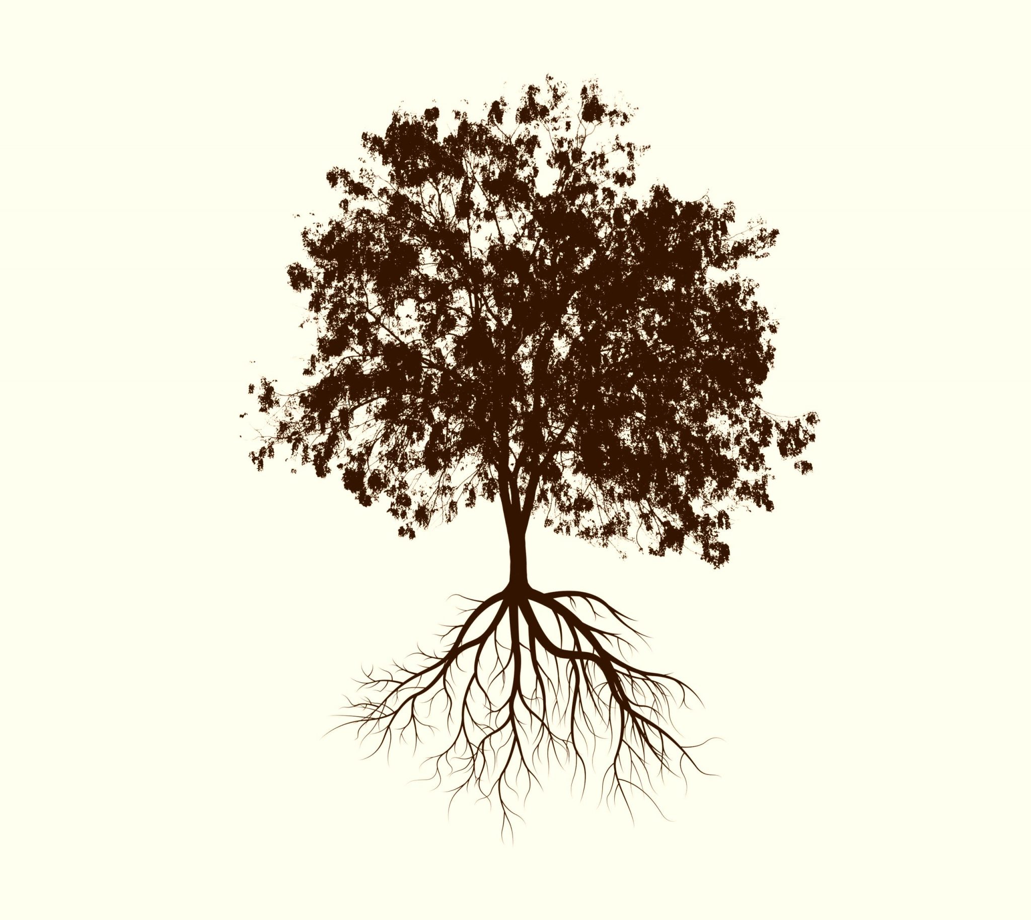 tree silhouette with roots on cream colored background