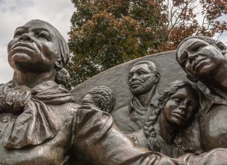 A statue depicting famous African Americans in honor of Black History Month