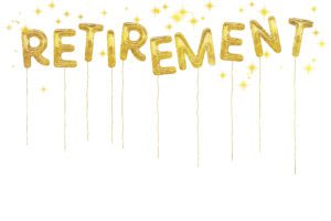gold retirement foil balloons on a white background