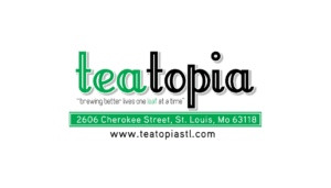 logo for teatopia, a local st. louis area restaurant and tea shop