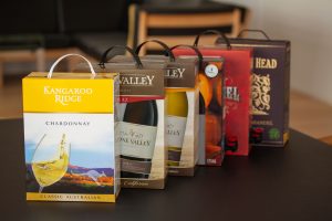 various boxed wines on a tabletop