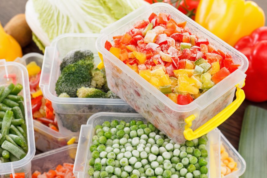 fruits and vegetables in freezer safe containers as they are frozen
