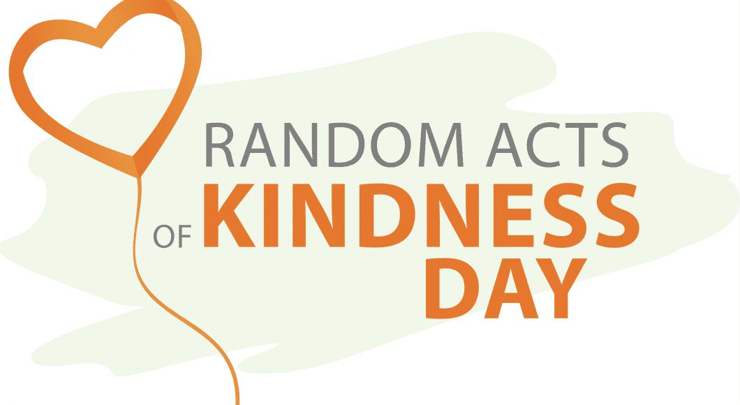 a heart shaped balloon illustration next to the words, "Random Acts of Kindness Day"