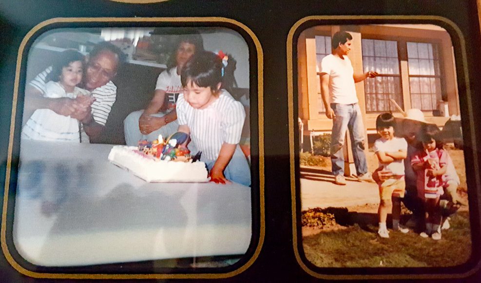 a birthday celebration (left), helping in the garden (right)