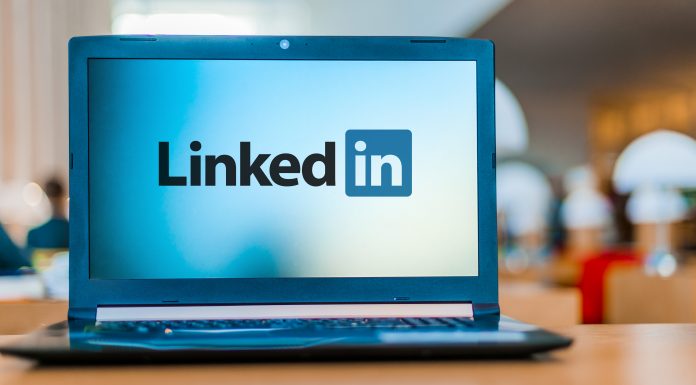 The LinkedIn logo on a laptop screen