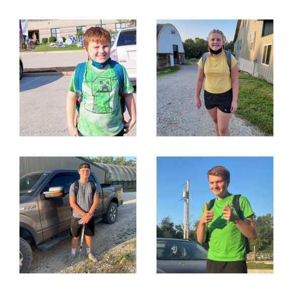 kids posing with backpacks for their back-to-school photos
