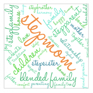 a stepmom word cloud with phrases relating to being a stepmom