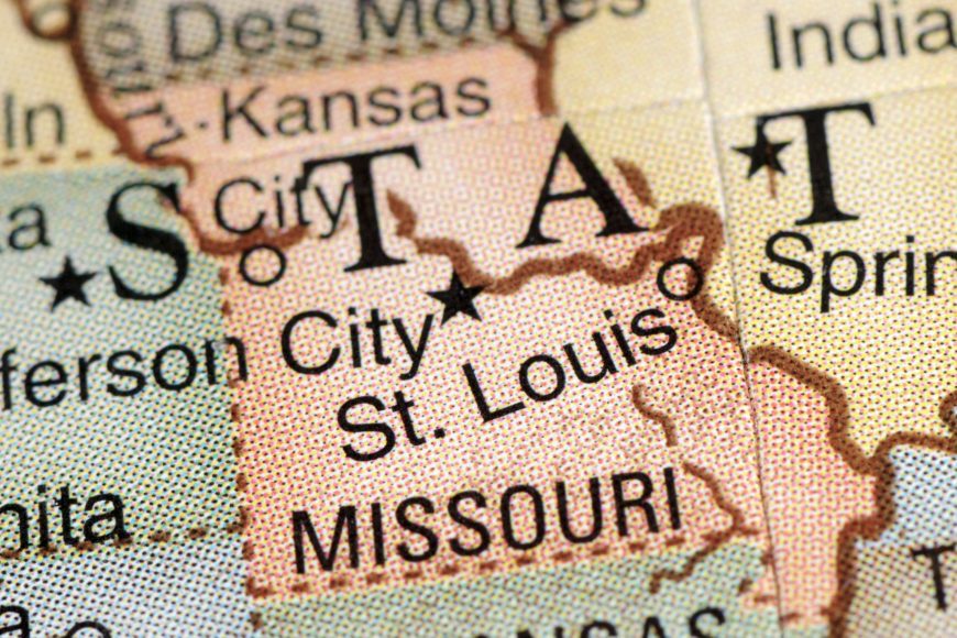 a close up of Missouri on a US map