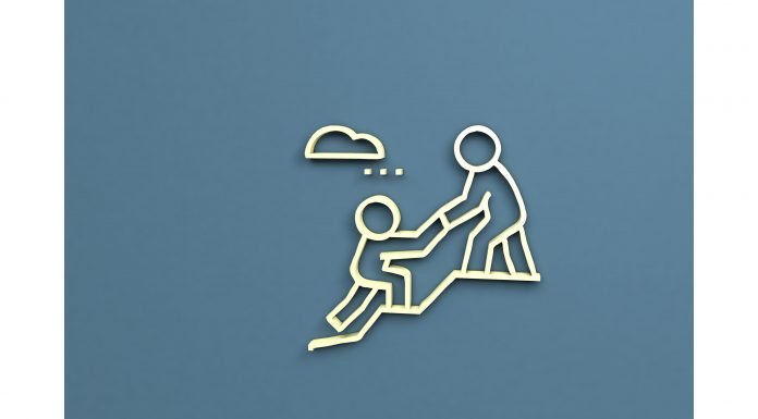 a drawing of one person pulling another person up a hill to symbolize mentoring