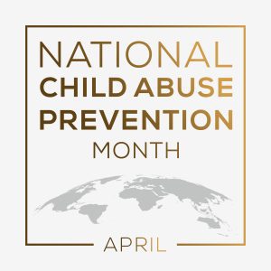 a gray image of the top of the earth with golden letters above saying, “National Child Abuse Prevention Month"