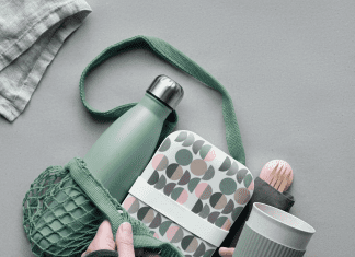 a lunch bag with a reusable water bottle