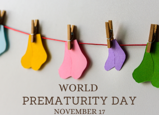 a clothesline with baby booties pinned to it above the title, "World Prematurity Day November 17"