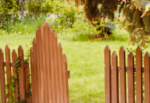 open wooden backyard gate