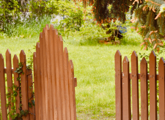 open wooden backyard gate