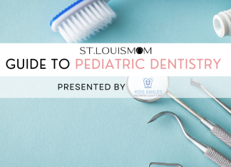 dental tools and a toothbrush with a banner across the image, St. Louis Mom Guide to Pediatric Dentists