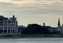 New Orleans Skyline from the Algiers Point Ferry at dusk.