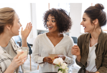 three friends celebrating Galentine's day