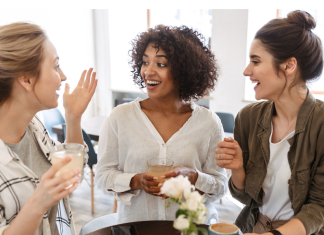 three friends celebrating Galentine's day