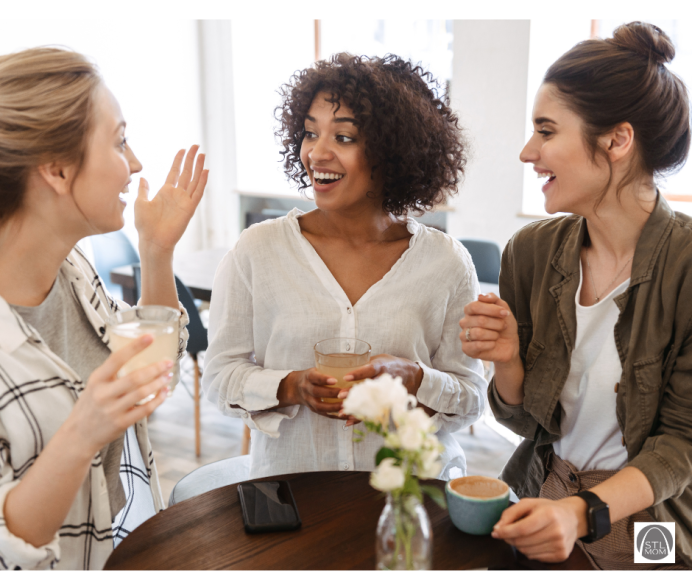 three friends celebrating Galentine's day