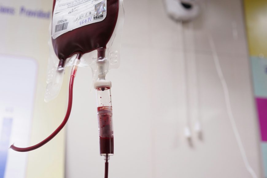 an IV bag of blood at the hospital symbolizing the value of cord blood donation