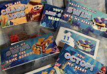 A collection of LEGO-like sea creature Valentine's.