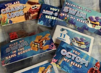 Sweet Without Sugar: Fun Valentine Alternatives for Kids A collection of LEGO-like sea creature Valentine's.